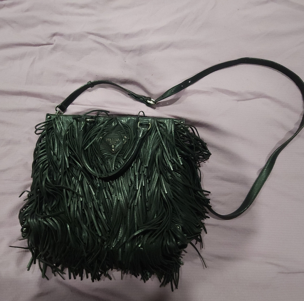 Fringed Black Leather Prada Crossbody HandBag 100% Authentic - Picture 1 of 13